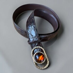 GUCCI VTG Crocodile Embossed Amber Jewel Brown Leather Belt Size Large